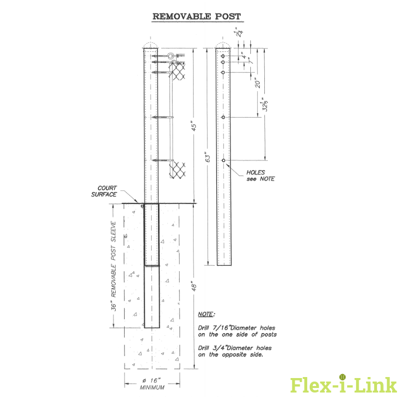 FlexiLink Removable Tennis Net Posts With Sleeves & Caps PAIR